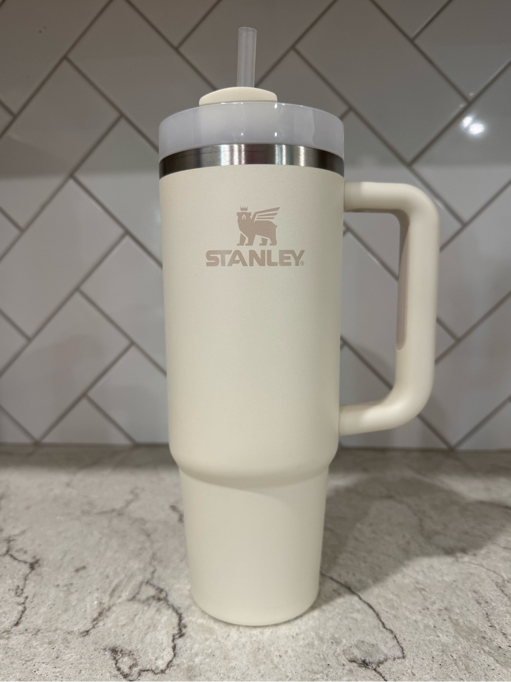 Stanley Ivory Travel Mug with Handle and Straw 30oz.